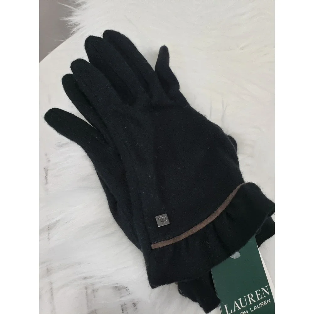 NEW SZ MEDIUM WOOL BLEND TOUCH GLOVES DRIVING ralph lauren black old money prep